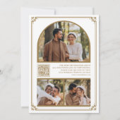 Monogramm QR-Code Foto-Collage Weißgold Hochzeit Save The Date (Rückseite)