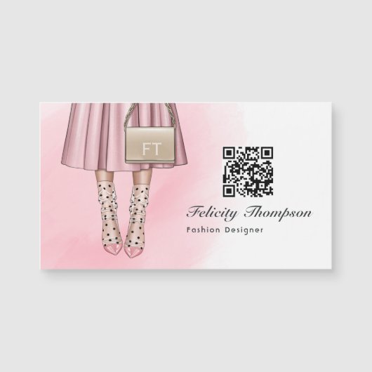 Monogramm QR-Code für den rosa Mode-Designer Magnetkarte (Vorderseite)