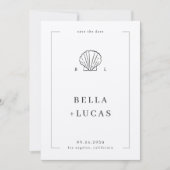 Monogramm QR-Code für Nautical Coastal Muschel Save The Date (Vorderseite)