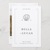 Monogramm QR-Code für Nautical Coastal Muschel Save The Date (Vorne/Hinten)