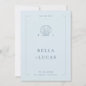 Monogramm QR-Code für Nautical Coastal Muschel Save The Date (Vorderseite)