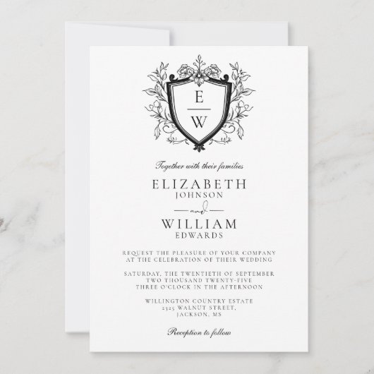 Monogramm QR-Code für Schwarz-Weiß-Wappen Einladung (Vorderseite)