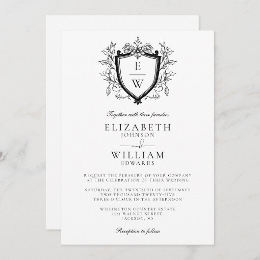 Monogramm QR-Code für Schwarz-Weiß-Wappen Einladung (Vorne/Hinten)