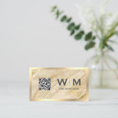 Monogramm | QR CODE | Gold Marble Visitenkarte (Stehend Vorderseite)
