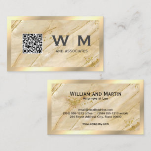 Monogramm   QR CODE   Gold Marble Visitenkarte