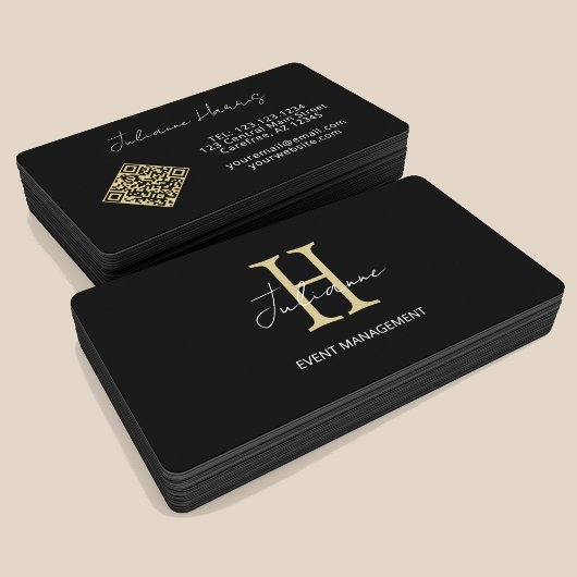 Monogramm QR-Code Schwarz Gold Visitenkarte