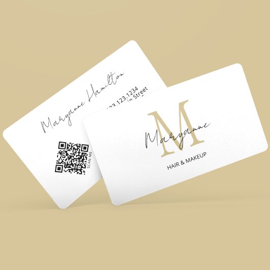 Monogramm QR-Code Weißgold Visitenkarte