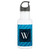 Monogramm-Quadrat auf blauen Diagonalstreifen Trinkflasche (Vorderseite)
