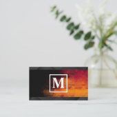 Monogramm Quadrat | Orange Schwarze Textur Visitenkarte (Stehend Vorderseite)