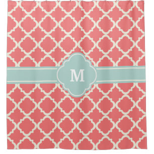 Monogramm Quatrefoil korallenrotes tadelloses Duschvorhang