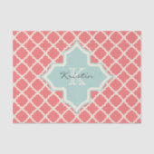 Monogramm Quatrefoil korallenrotes tadelloses Seidenpapier (Vorderseite)