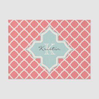 Monogramm Quatrefoil korallenrotes tadelloses Seidenpapier