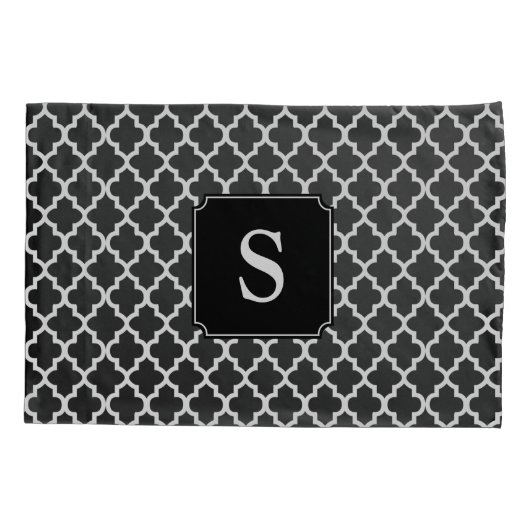 Monogramm Quatrefolie in Schwarz und Weiß Kissenbezug (Rückseite)