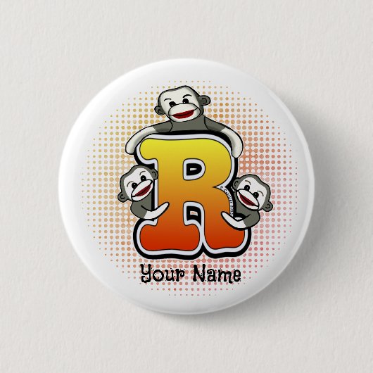 Monogramm R Sock Monkey Button (Vorderseite)
