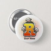 Monogramm R Sock Monkey Button (Vorne & Hinten)
