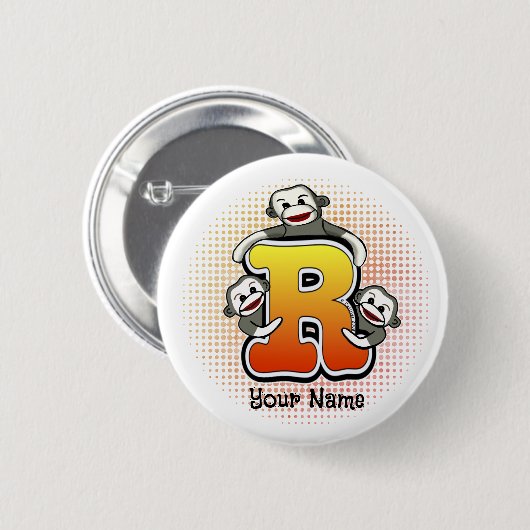 Monogramm R Sock Monkey Button (Vorne & Hinten)