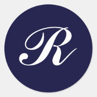 Monogramm R, weiße Schrift auf marineblau