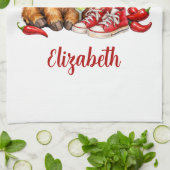 Monogramm Rauhhaarige Kuh Heißes Durcheinander Lus Geschirrtuch (Gefaltet)