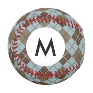 Monogramm-Raute Muster in Blau und Taupe Baseball