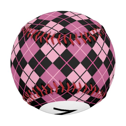 Monogramm-Raute Muster in Schwarz und Rosa Baseball (Rückseite)