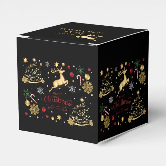 Monogramm Red Gold Reindeer Frohe Weihnachtsbaum Geschenkschachtel (Vorderseite)