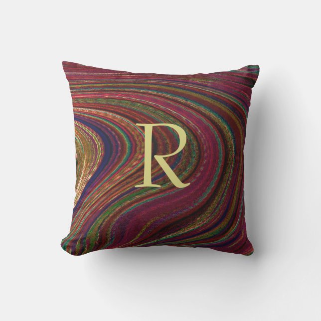 Monogramm Red Waves Abstrakt Patterns Wirbel Niedl Kissen (Vorderseite)