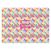Monogramm Regenbogen-Diagonal-Linien-Muster Pop-Ar Tischdecke (Vorderseite (Horizontal))