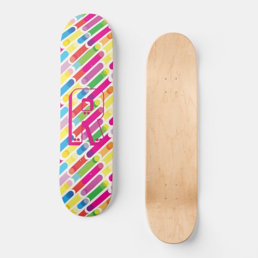 Monogramm-Regenbogen-diagonale Linien Skateboard (Vorderseite)