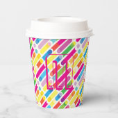 Monogramm Regenbogen-Diagonallinien-Muster Pop-Art Pappbecher (Rückseite)