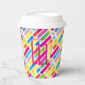 Monogramm Regenbogen-Diagonallinien-Muster Pop-Art Pappbecher (Vorderseite)