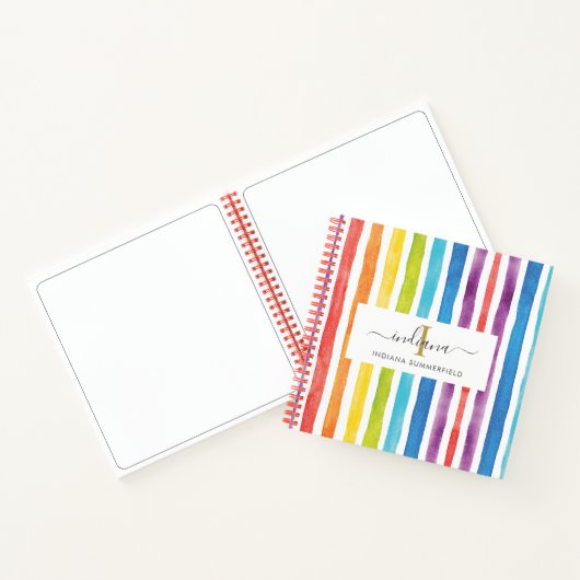 Monogramm Regenbogen Farbige Streifen Name Farbe Notizblock (Innenseite)