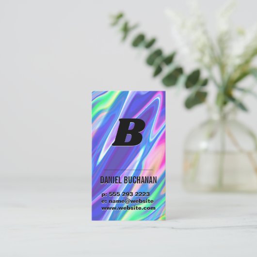 Monogramm/Regenbogen-flüssiger metallischer Hinter Visitenkarte (Stehend Vorderseite)