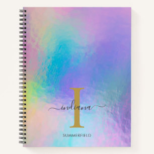 Monogramm Regenbogen Holografisch Gold Anfangsbuch Notizblock