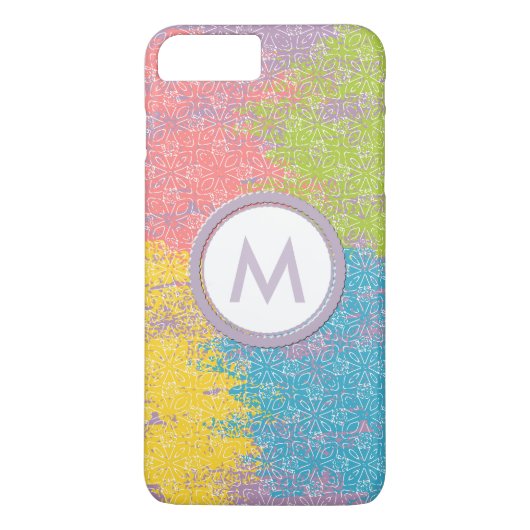 Monogramm Regenbogen-Splash mit weißem Blumenmuste Case-Mate iPhone Hülle (Rückseite)