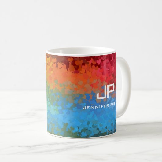 Monogramm Regenbogenfarben Abstrakt Kaffeetasse (VorderseiteRechts)