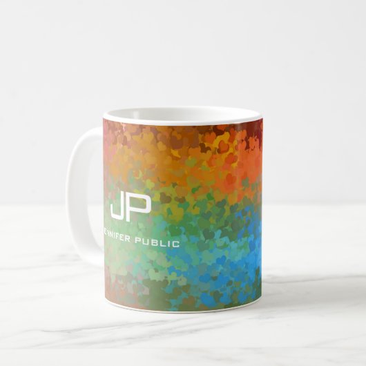 Monogramm Regenbogenfarben Abstrakt Kaffeetasse (Vorderseite Links)