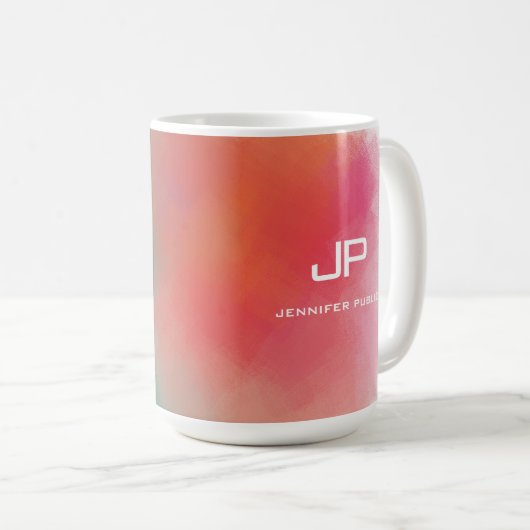 Monogramm-Regenbogenfarben Farbige Abstrakte Vorla Kaffeetasse (VorderseiteRechts)