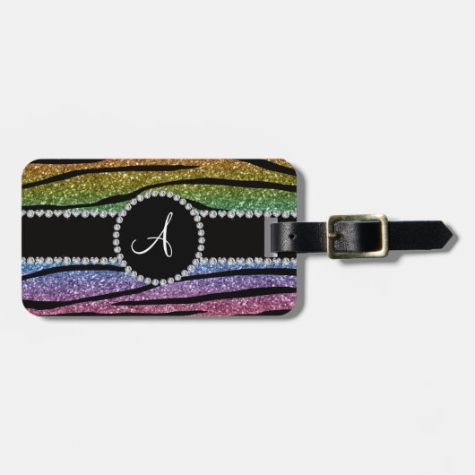 Monogramm Regenbogenkreislauf-Glitzer Gepäckanhänger (Vorderseite horizontal)