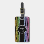 Monogramm Regenbogenkreislauf-Glitzer Gepäckanhänger (Vorderseite vertikal)