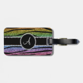 Monogramm Regenbogenkreislauf-Glitzer Gepäckanhänger (Rückseite horizontal)
