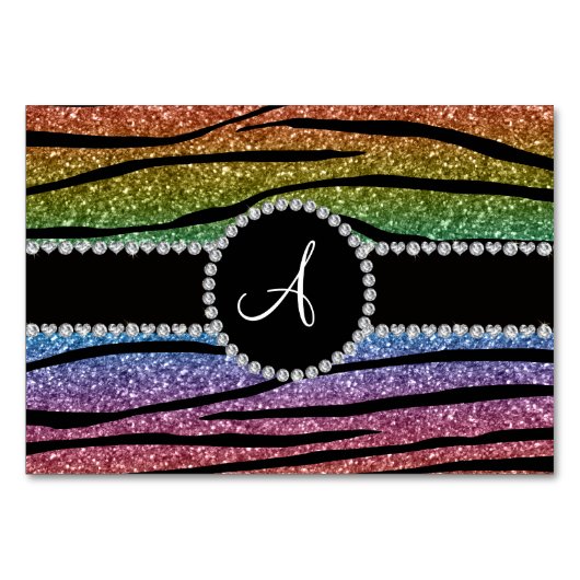 Monogramm Regenbogenkreislauf-Glitzer Tischnummer (Vorderseite)