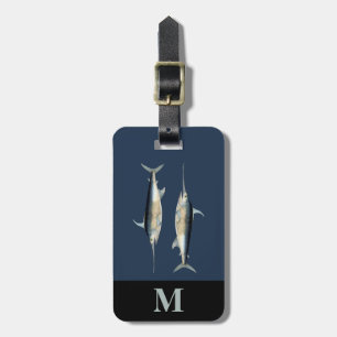 Monogramm-Reise-blaues Grau-Schwertfisch-Fische Gepäckanhänger