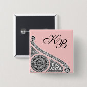 Monogramm RENAISSANCE Schwarz-weiß Pink Architectu Button (Vorne & Hinten)