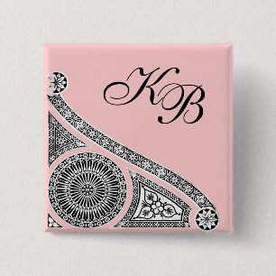 Monogramm RENAISSANCE Schwarz-weiß Pink Architectu Button