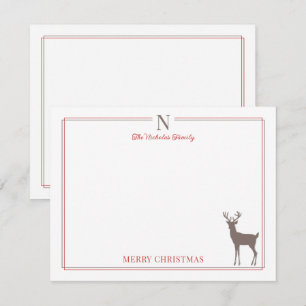 Monogramm-Rentier-Rotrand-Weihnachtspapierwaren Mitteilungskarte