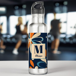 Monogramm Retro aquamarine Gaben Mitte des Jahrhun Edelstahlflasche