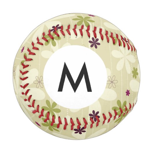 Monogramm Retro-Blumenhintergrund Baseball (Vorderseite Links)