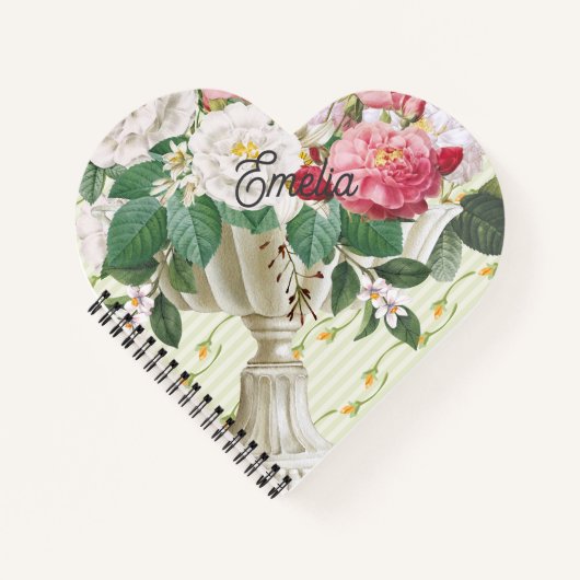 Monogramm-Retro-Blumentopf süß grüne Streifen Notizblock (Vorderseite)