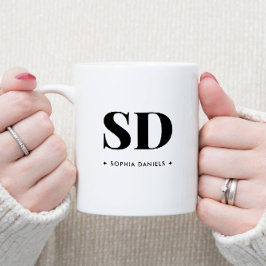 Monogramm Retro Classic Elegant Minimal Schwarz-we Zweifarbige Tasse