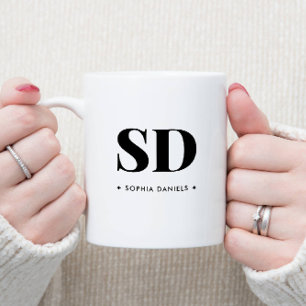 Monogramm Retro Classic Elegant Minimal Schwarz-we Zweifarbige Tasse